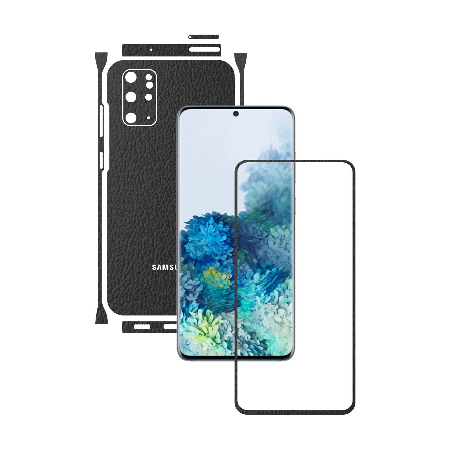 Folie Protectie Carbon Skinz pentru Samsung Galaxy S20+ Plus, (5G) - Piele Neagra Split Cut, Skin Adeziv Full Body Cover pentru Rama Ecran, Carcasa Spate si Laterale