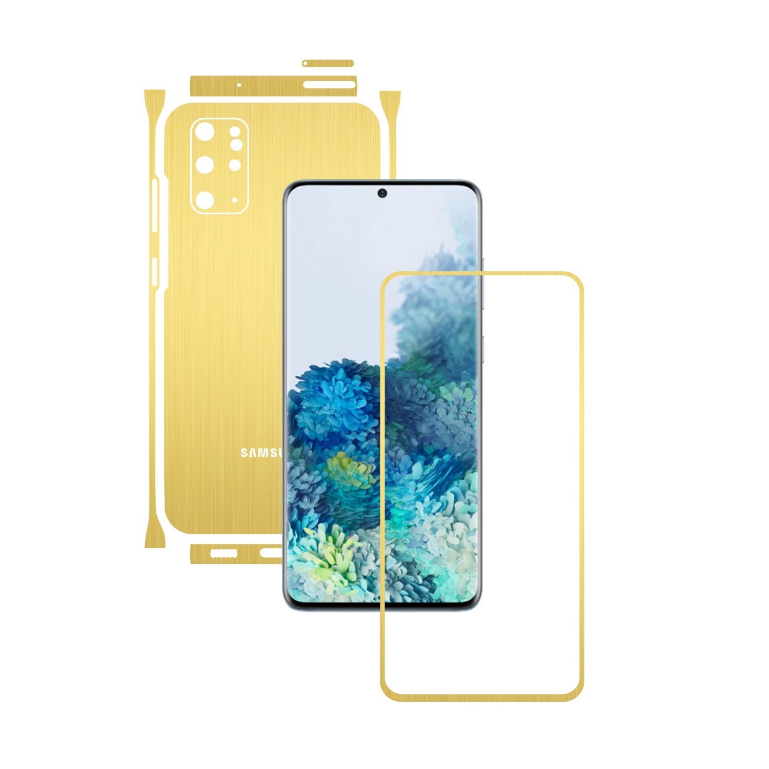 Folie Protectie Carbon Skinz pentru Samsung Galaxy S20+ Plus, (5G) - Brushed Auriu Split Cut, Skin Adeziv Full Body Cover pentru Rama Ecran, Carcasa Spate si Laterale