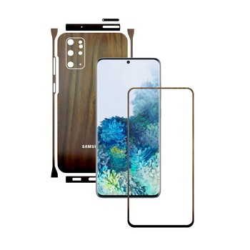 Folie Protectie Carbon Skinz pentru Samsung Galaxy S20+ Plus, (5G) - Lemn Nuc Split Cut, Skin Adeziv Full Body Cover pentru Rama Ecran, Carcasa Spate si Laterale