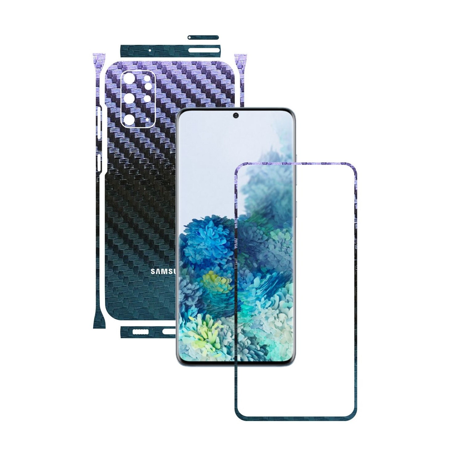 Folie Protectie Carbon Skinz pentru Samsung Galaxy S20+ Plus, (5G) - Carbon Cameleon Split Cut, Skin Adeziv Full Body Cover pentru Rama Ecran, Carcasa Spate si Laterale