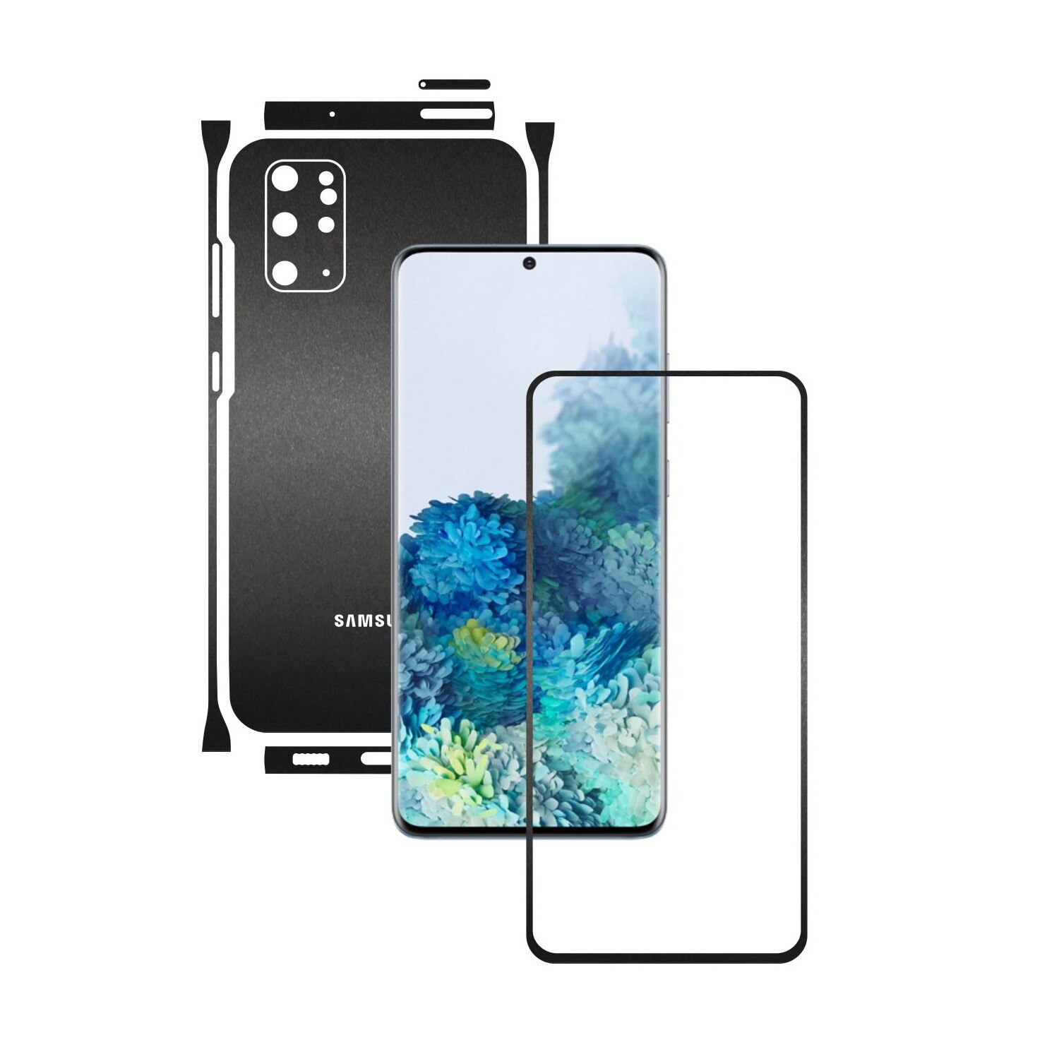 Folie Protectie Carbon Skinz pentru Samsung Galaxy S20+ Plus, (5G) - Negru Mat Split Cut, Skin Adeziv Full Body Cover pentru Rama Ecran, Carcasa Spate si Laterale