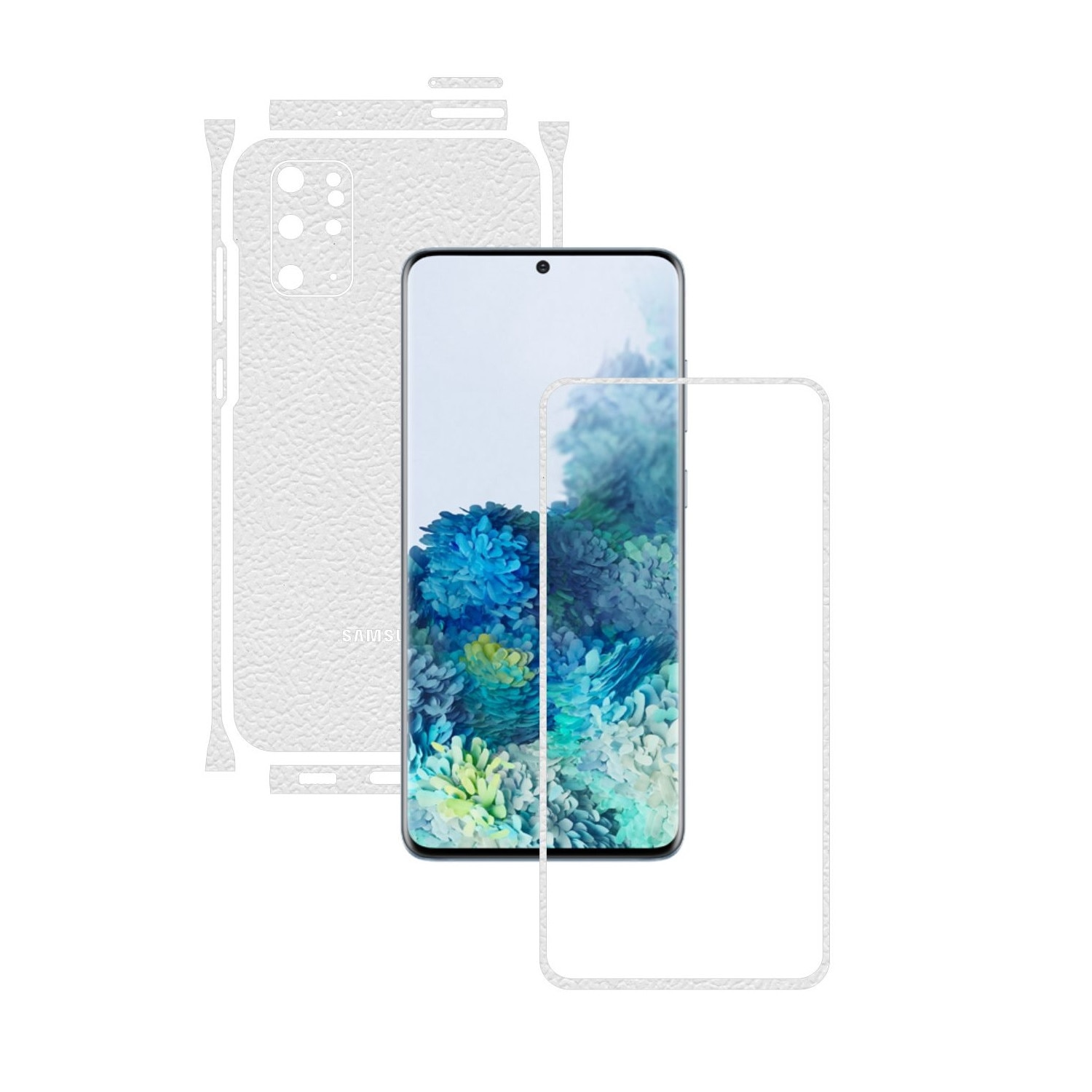 Folie Protectie Carbon Skinz pentru Samsung Galaxy S20+ Plus, (5G) - Piele Alba Split Cut, Skin Adeziv Full Body Cover pentru Rama Ecran, Carcasa Spate si Laterale