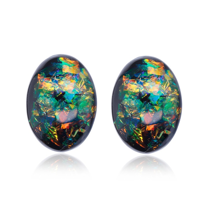 Cercei ovali din rasina, AMO.RESIN, otel inoxidabil, verde si aramiu, Dichroic Spectrum