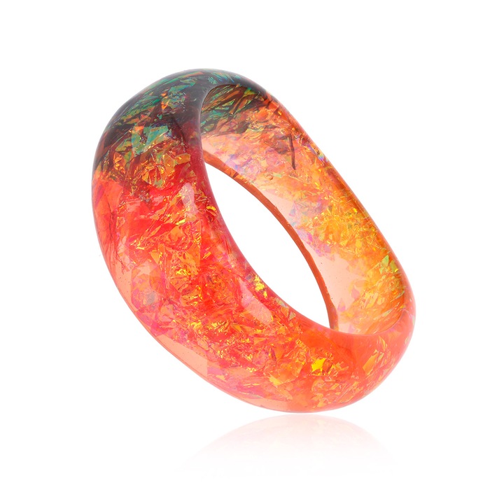 Bratara Bangle Wavy din rasina, AMO.RESIN, chihlimbar, aramiu, Dichroic Spectrum (S)
