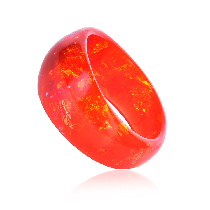 Bratara Bangle Wavy din rasina, AMO.RESIN, rosu chili, aramiu, Dichroic Spectrum (M)