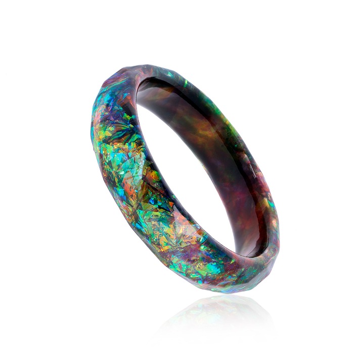 Bratara Bangle din rasina, AMO.RESIN, Verde/Verde smarald/Multicolor/Aramiu
