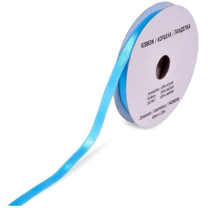 Banda Satinata, Turcoaz, 10m x 0.6cm, Nailon