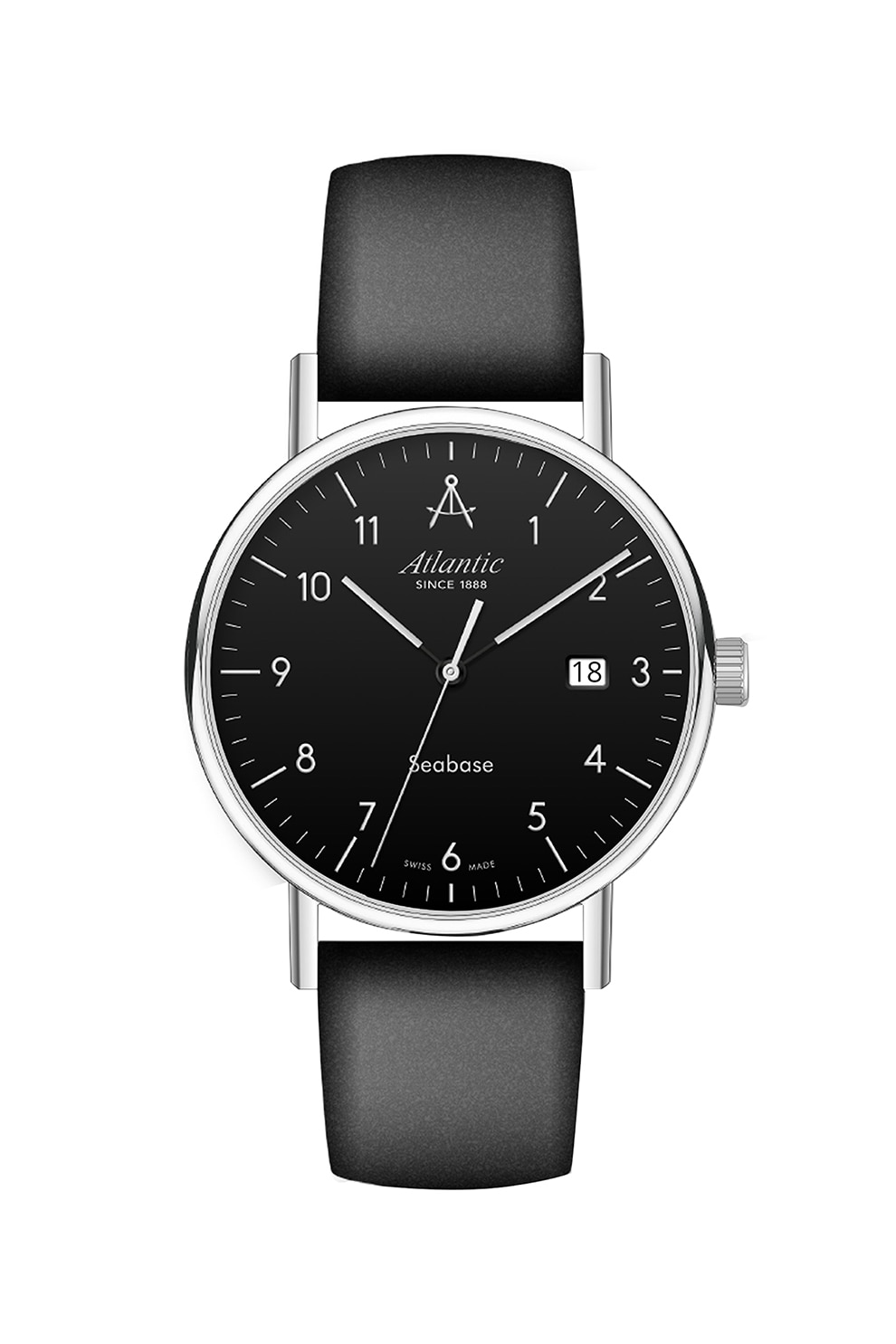 Atlantic, Ceas analog cu o curea de piele, Negru/Argintiu