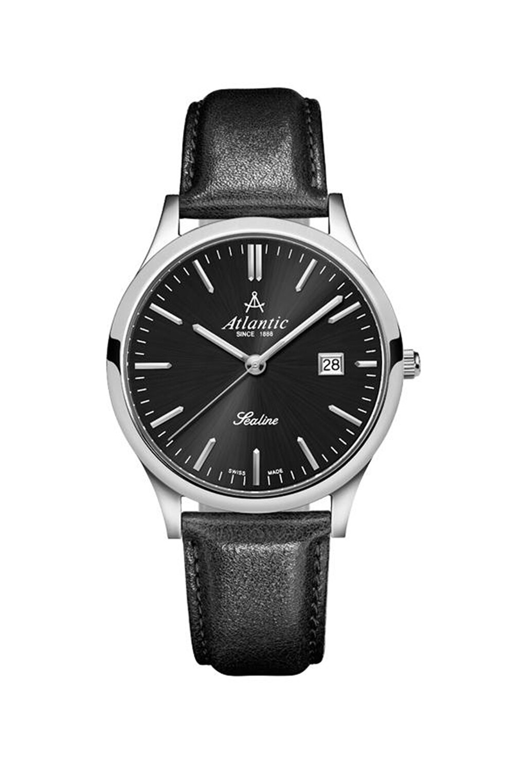 Atlantic, Ceas cu o curea din piele, Negru/Argintiu