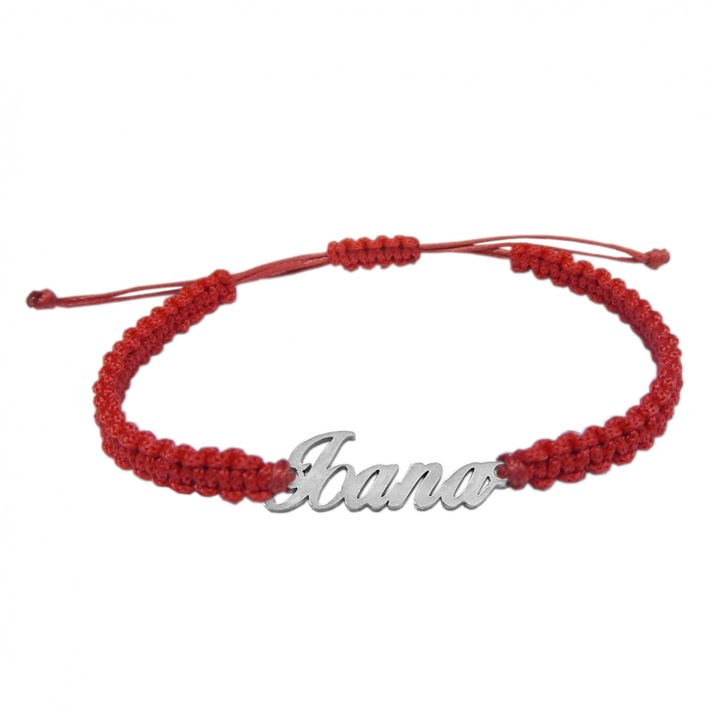 Bratara snur rosu impletit manual personalizata nume Ioana argint 9432100 Dras