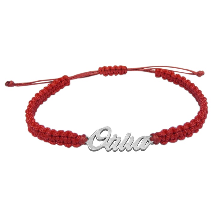 Egyedi kézzel készített fonott zsinór karkötő OTILIA névvel ezüst állítható 9454100 Dras