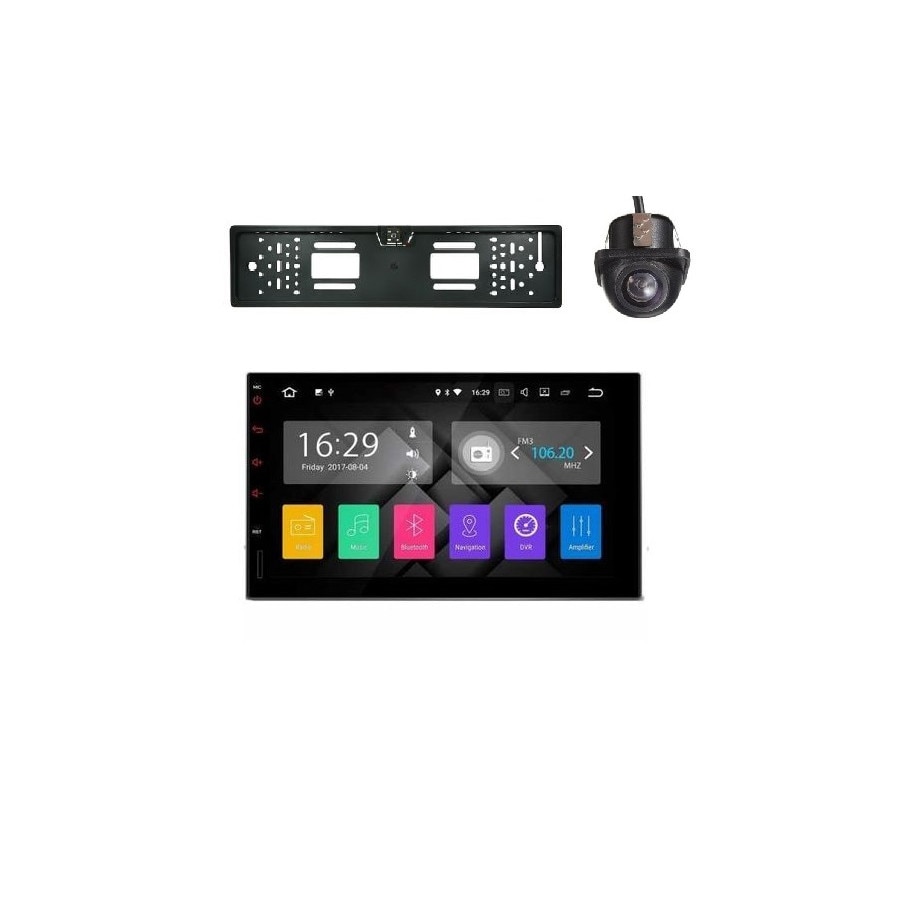 Pachet Dvd Auto Android 8.0 cu Camera marsalier Numar + Camera Fata Dome, Wi Fi Integrat, Comenzi Volan pe fire