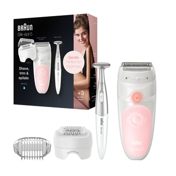 Epilator Braun Silk-épil 5 5-820 SensoSmart™, Wet & Dry, 28 pensete, 2 viteze, cap de ras, Trimmer, Saculet de voiaj, Roz/Alb Epilator Braun Silk-épil 5 5-820 SensoSmart™, Wet & Dry, 28 pensete, 2 viteze, cap de ras, Trimmer, Saculet de voiaj, Roz/Alb
