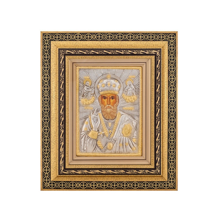 Icoana metal - rama aurie 31x36 Sfantul Nicolae Ierarh K801-009