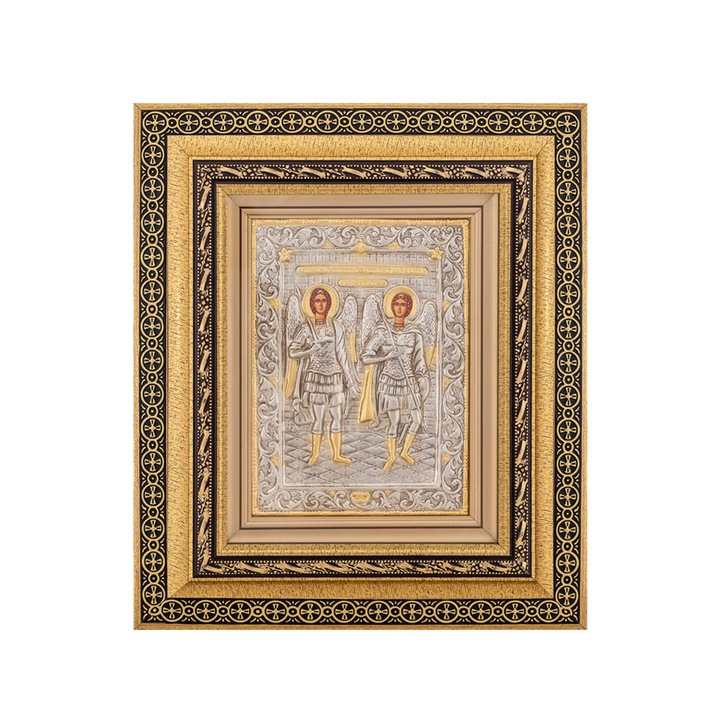 Icoana metal - rama aurie 31x36 Sfintii Mihail si Gavriil K801-033