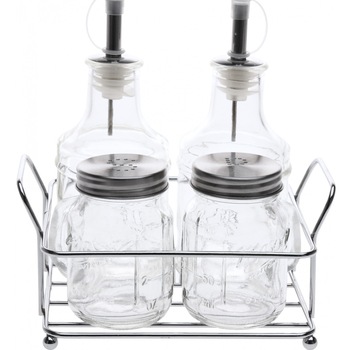 Oliviera 4 piese in suport metal ,2 sticle 16.8x6.5cm, 2 recipiente sare/piper 8x5cm Oliviera 4 piese in suport metal ,2 sticle 16.8x6.5cm, 2 recipiente sare/piper 8x5cm