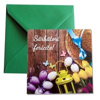 felicitare paste quotmix oua si lalelequot 130x130 mm cu plic verde imagen 13_0_
0