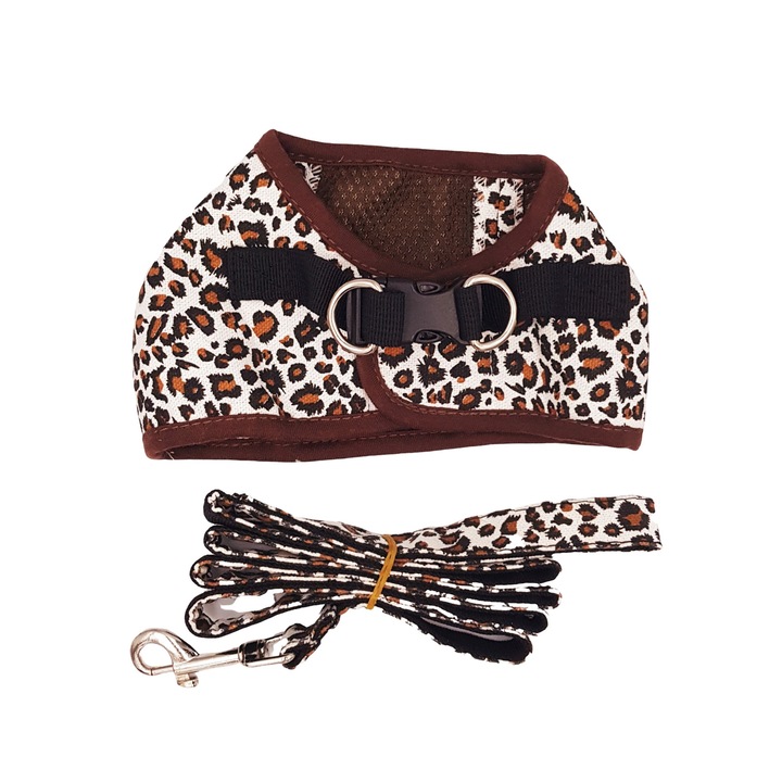 Ham animal print pentru catei cu lesa, Meiqi, marime M, maro