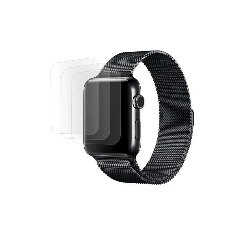 Set curea tip plasa cu prindere magnetica pentru Apple Watch 42 / 44mm si 3 folii din hidrogel, negru