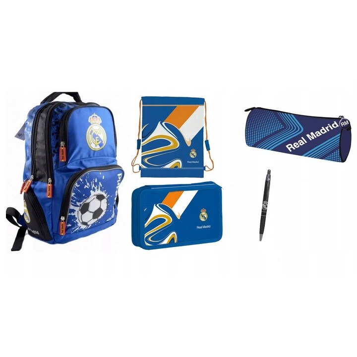Set rucsac scoala, Real Madrid, penar, sac pentru pantofi , pix, husa creion, multicolor