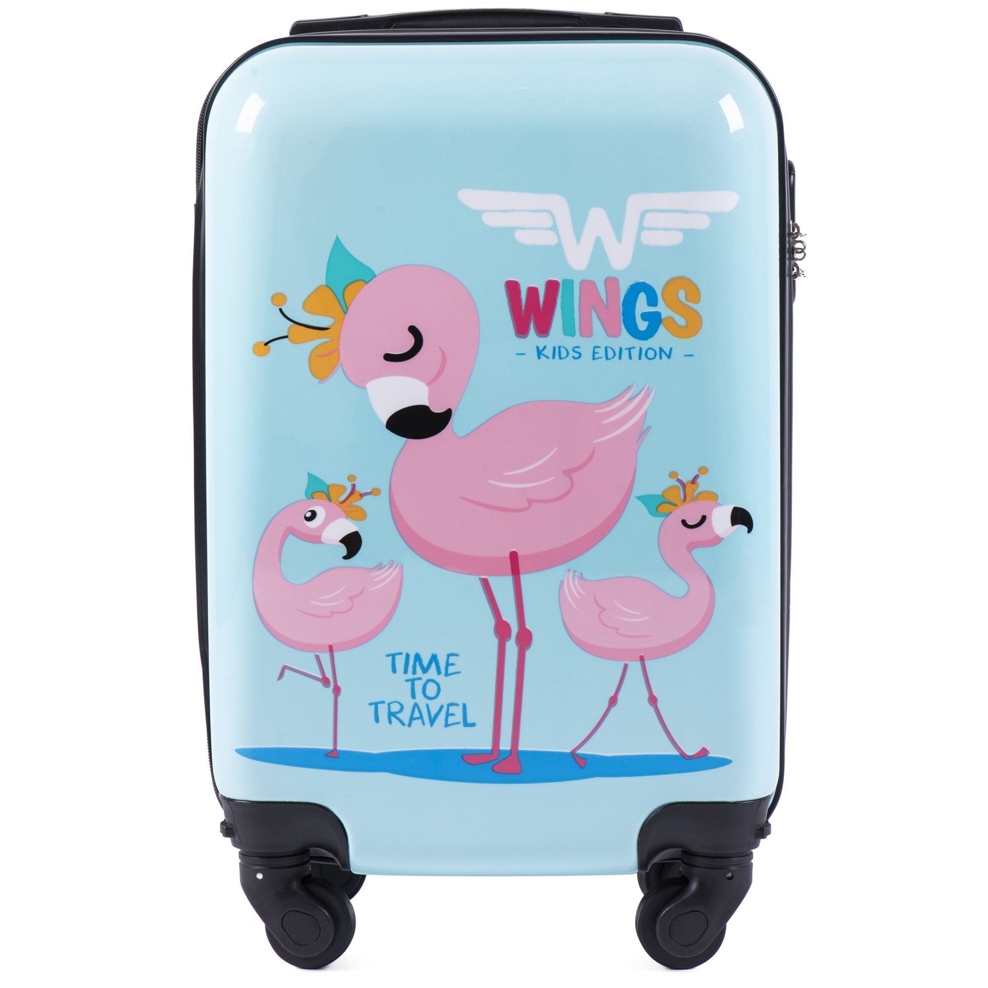 Troler Cabina, Policarbonat, WINGS, 4 Roti, WKIDS - 50 cm, Imprimeu Flamingo