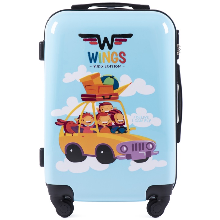 Gyermek bőrönd, Wings, WKIDS - 55 cm, Car, Világoskék
