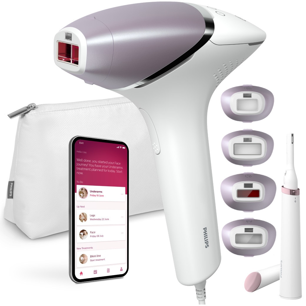 Epilator IPL Philips Lumea BRI949/00, 450000 impulsuri, senzor SmartSkin, 4 atasamente, trimmer inclus, alb/roz