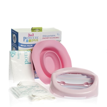 Set Olita Portabila pentru Copii, Liner Silicon Reutilizabil, 10 Pungi Biodegradabile, Toaleta Pliabila Copii 2in1, Olita si Reductor Wc, Pachet Eco, Picioare Rabatabile, Ideal pentru Calatorii, Masina, Tren, Avion, Camping, Usor de Transportat, Roz+alb