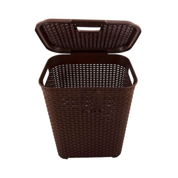 Cos pentru Rufe din Plastic, 40x32.5x50 cm, Capacitate 45L, Culoare Maro