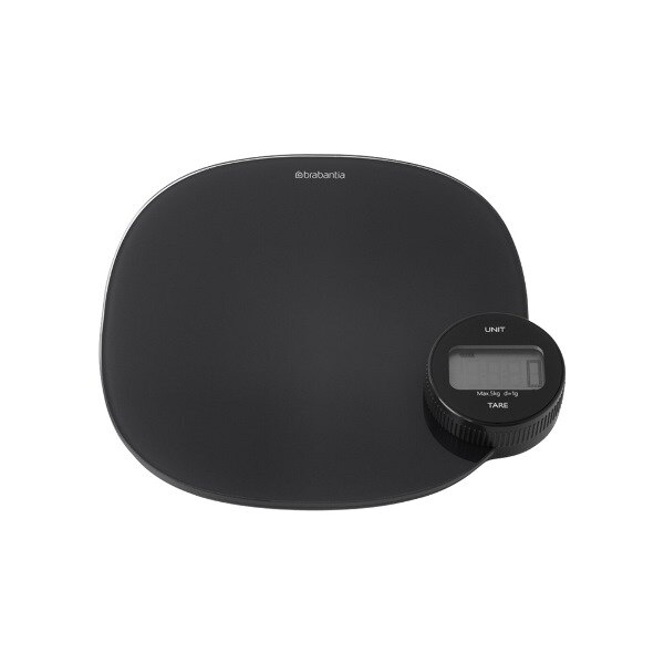 Cantar digital de bucatarie Brabantia Tasty+ collection, 5 kg, Sticla, Fara baterii, Dark Grey