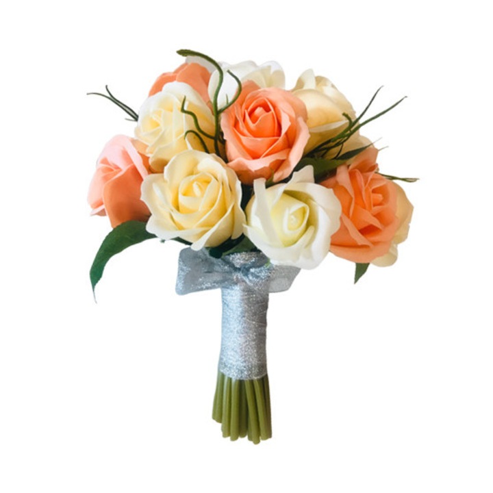 Buchet de Flori EVENTISSIMI - 17 Trandafiri, Bej si Portocaliu