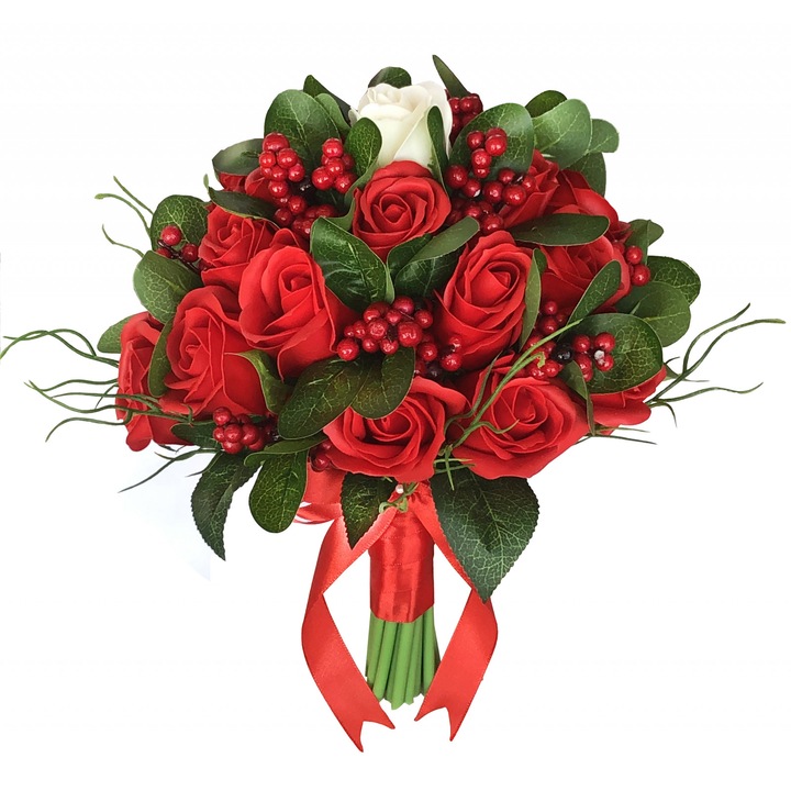 Buchet de Flori EVENTISSIMI - 24 Trandafiri Rosii si 1 Alb