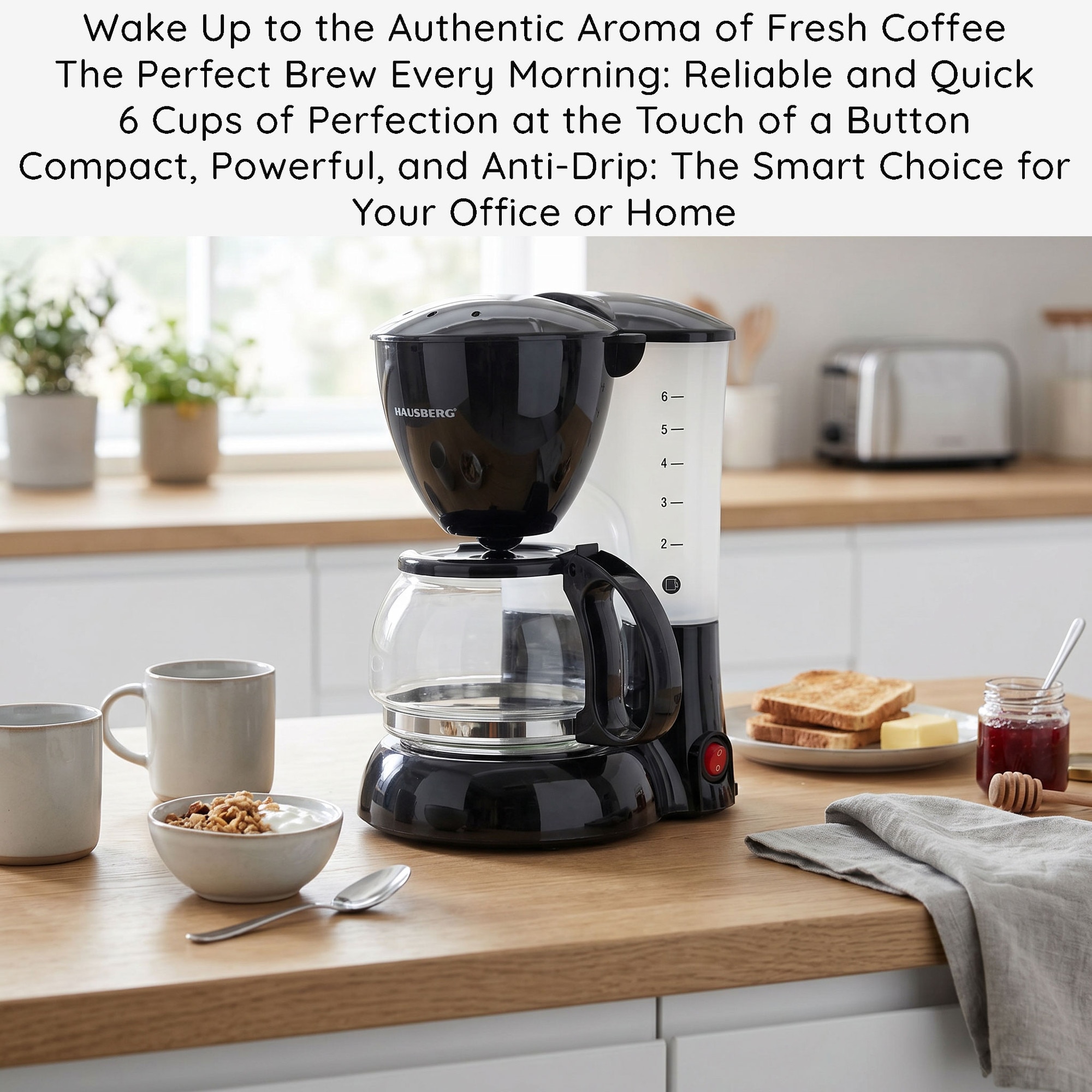 Filtru Cafea Hausberg, Putere 800 W, Capacitate 0,6 L, Inicator Luminos, Filtru Detasabil, Alimentare 230 V, Design Ergonomic, Negru