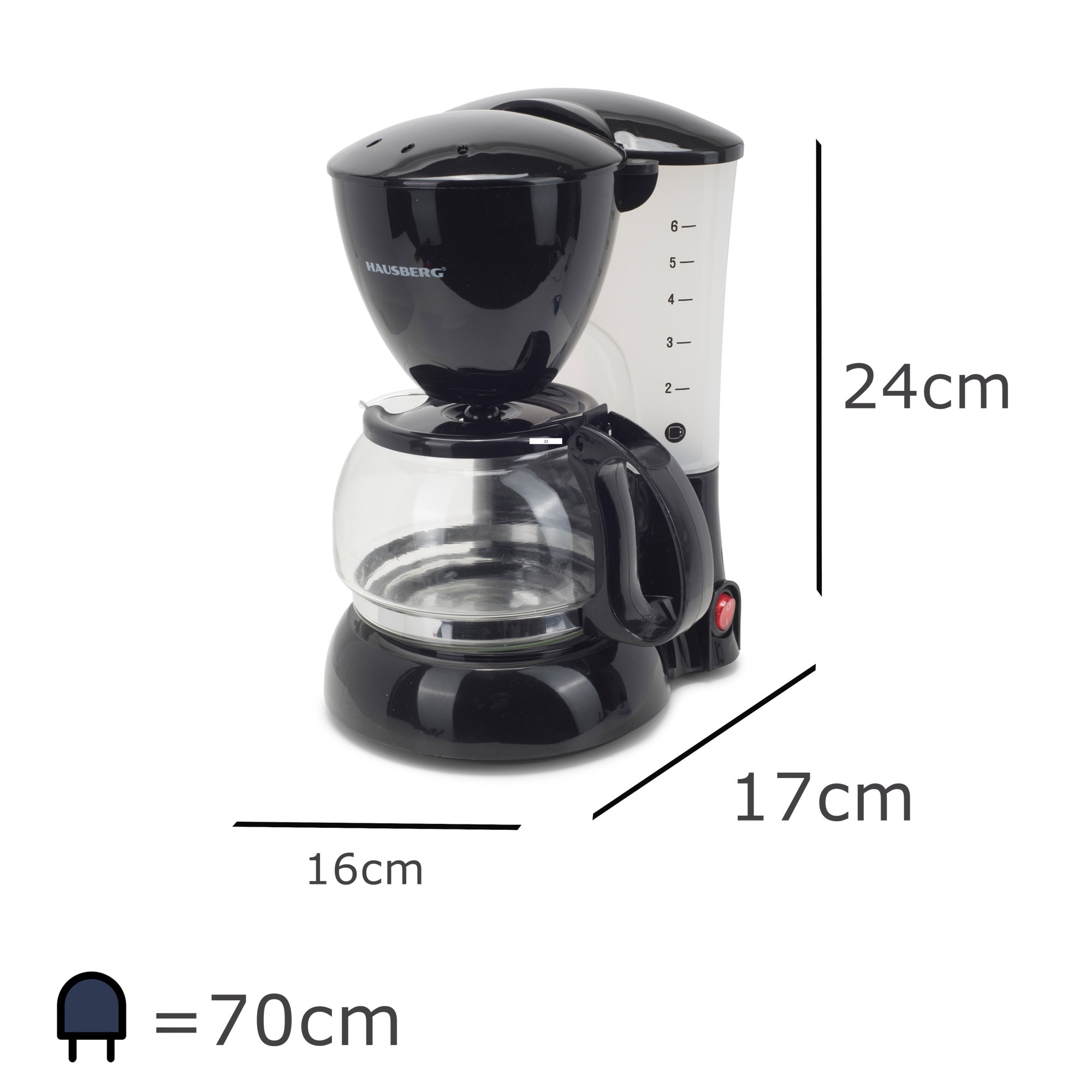 Filtru Cafea Hausberg, Putere 800 W, Capacitate 0,6 L, Inicator Luminos, Filtru Detasabil, Alimentare 230 V, Design Ergonomic, Negru