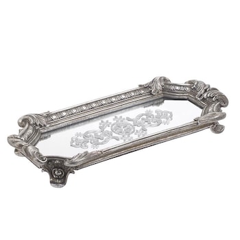 Tava din rasina cu oglinda Antique Silver 32 cm Tava din rasina cu oglinda Antique Silver 32 cm