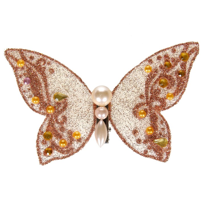 Декоративна пеперуда с лъскави жълти великденски камъчета, DecorCasa, 10 см