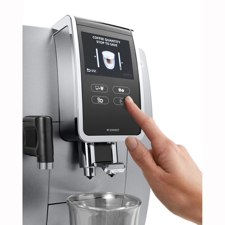 Espressor automat De'Longhi Dinamica Plus ECAM 370.85.SB, 1450W, 19 bar, carafa pentru lapte, sistem LatteCrema, rasnita cu 13 setari, functie “My coffee”, Coffee Link App, negru/ argintiu