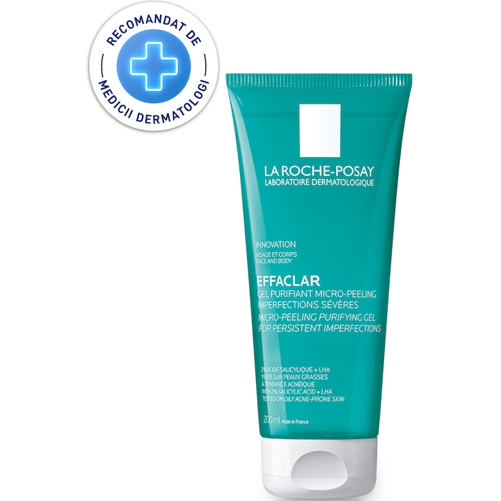 Gel de curatare purifiant micro-exfoliant La Roche-Posay Effaclar, pentru fata si corp cu tendinta acneica, 200 ml