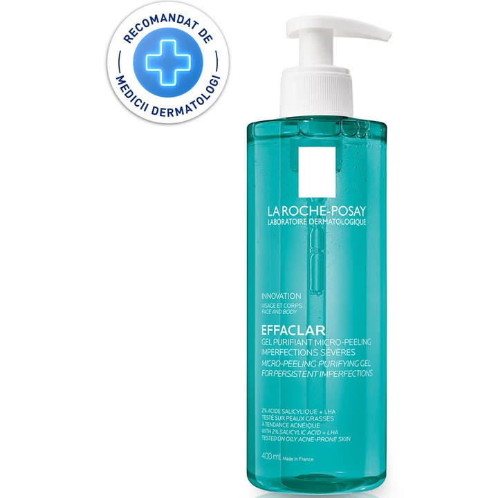 Gel de curatare purifiant micro-exfoliant La Roche-Posay Effaclar, pentru fata si corp cu tendinta acneica, 400 ml