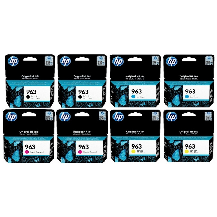 Tintapatron csomag, (963) 3JA26AE fekete x2, 3JA23AE cián x2, 3JA24AE magenta x2, 3JA25AE sárga x2, HP eredeti, 6200 oldal