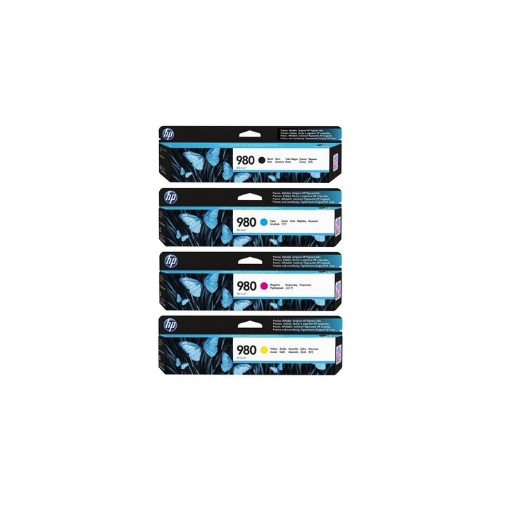 Pachet cartuse cerneala (980) D8J10A negru D8J07A cyan D8J08A magenta D8J09A galben HP original 29800 pagini