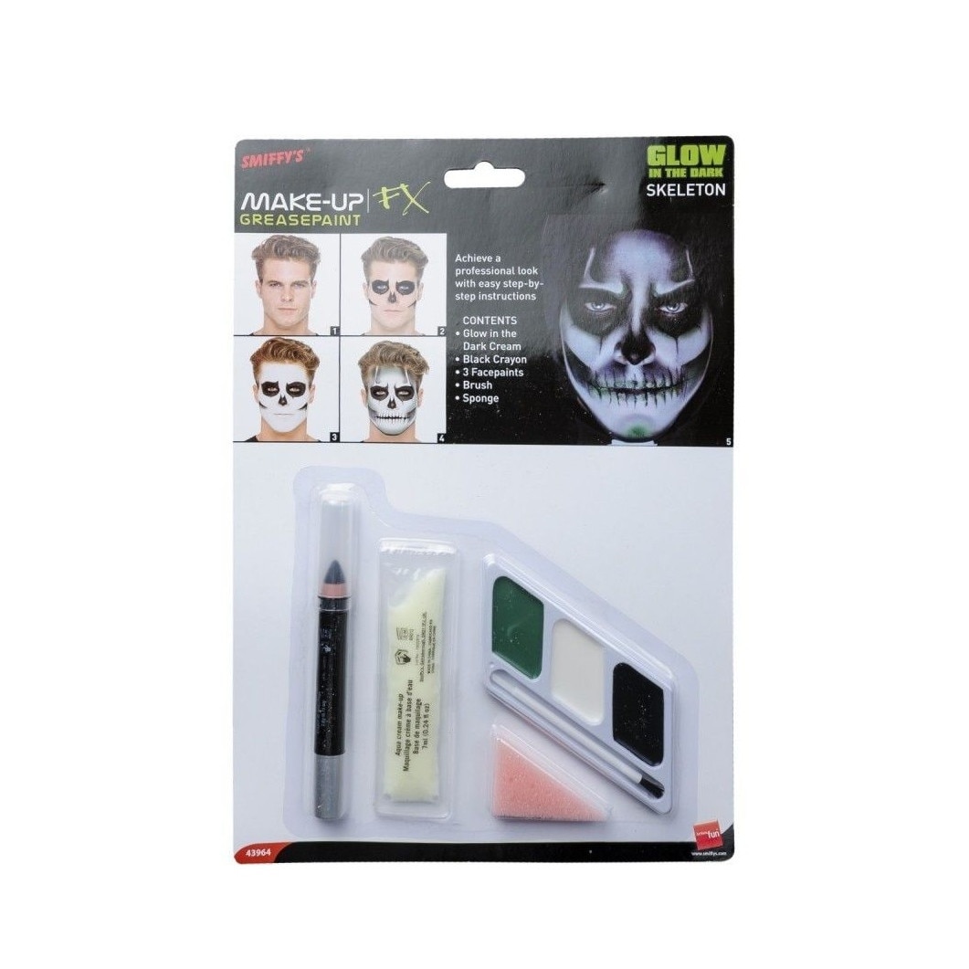 Machiaj pentru schelet cu aplicator, gel fosforescent si creion, Smiffy