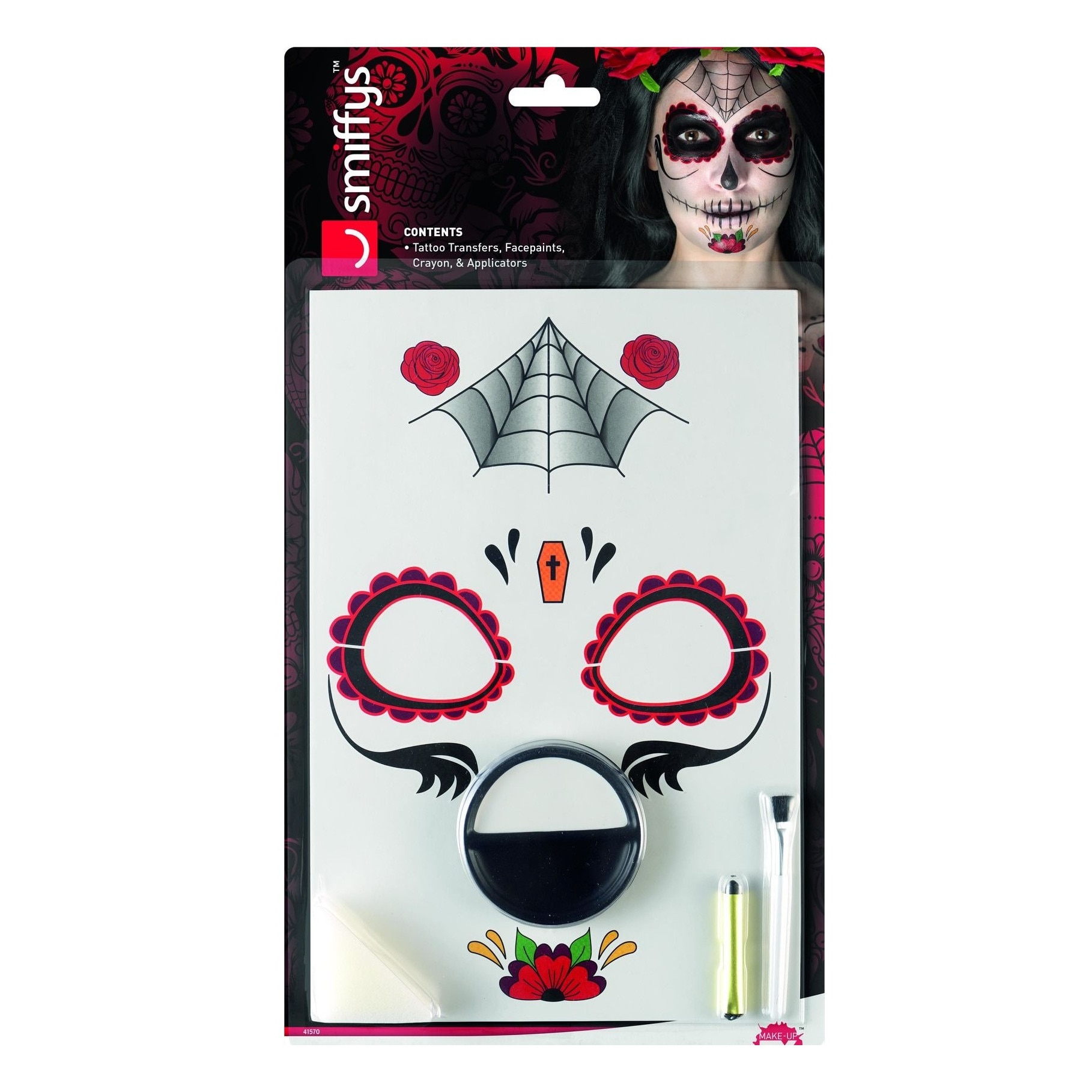 Machiaj Day of the dead cu stickere, aplicator si creion, Smiffy