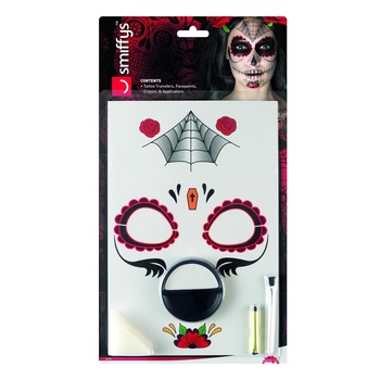 Machiaj Day of the dead cu stickere, aplicator si creion, Smiffy Machiaj Day of the dead cu stickere, aplicator si creion, Smiffy