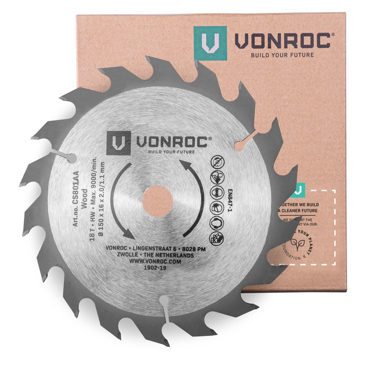 Körfűrészlap, VONROC, CS802AA, 150 x 16mm, 18T, fához alkalmas, univerzális, extra vékony, kifejezetten akkumulátoros körfűrészeknek