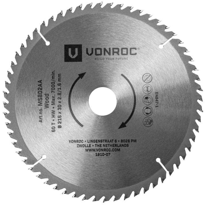 Циркулярен диск VONROC MS802AA, 216 x 30 мм - 60T