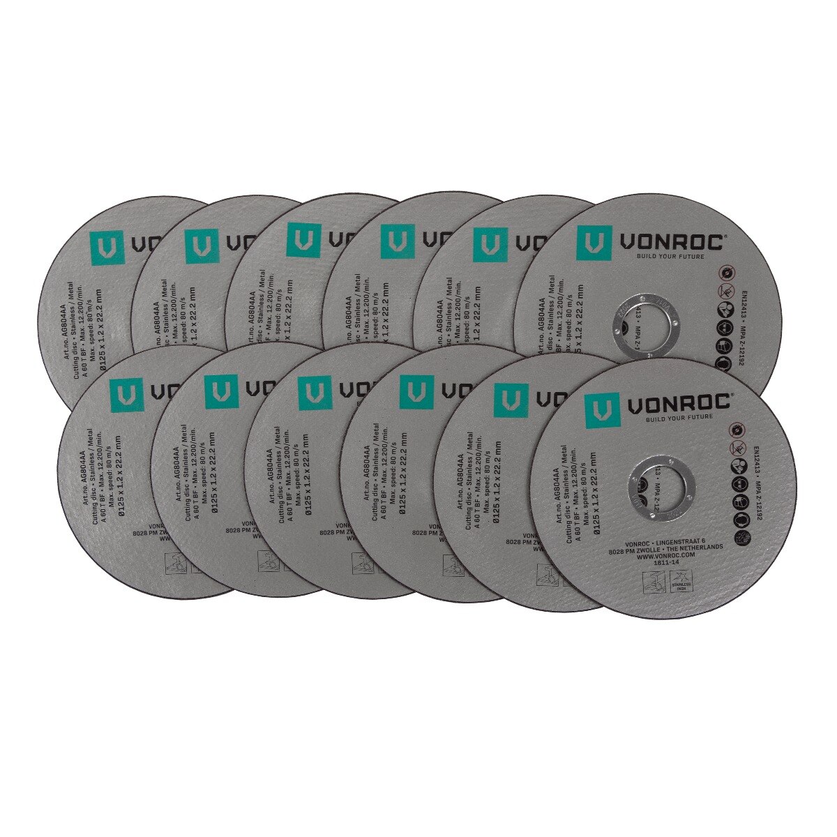 Set 12 discuri de taiere, Vonroc, 125 mm, compatibile cu polizoare de 22.2 mm