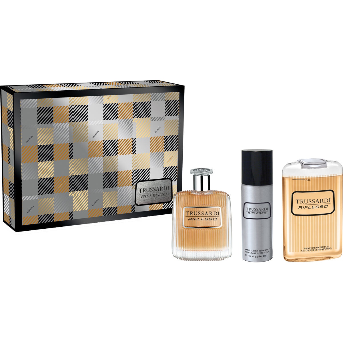 Set Trussardi Riflesso Logo Deluxe, Barbati: Apa de Toaleta, 100 ml + Gel de dus, 200 ml + Deodorant Spray, 100 ml