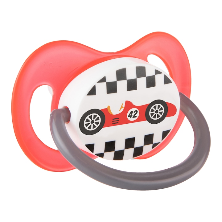 Залъгалка "Racing" със симетричен силиконов биберон, Canpol babies®, BPA-free, 6-18 месеца, червена Червена