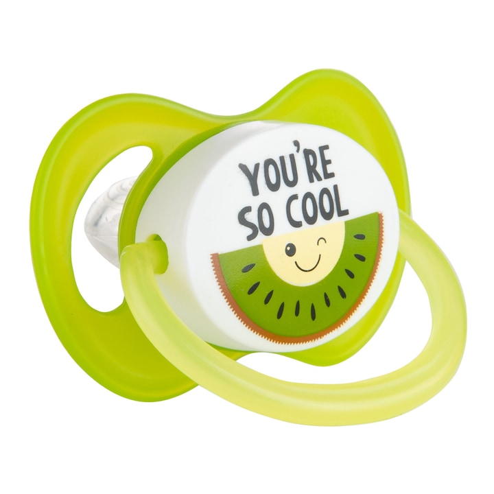 Залъгалка "So Cool" със симетричен силиконов биберон, без BPA, 0-6 месеца, Зелена